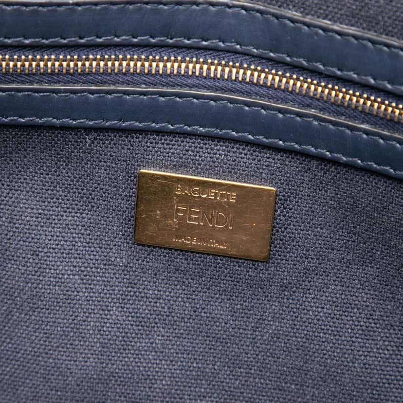 Fendi Zucca Embroidered Canvas Baguette Satchel Blue Very good condition - Box View