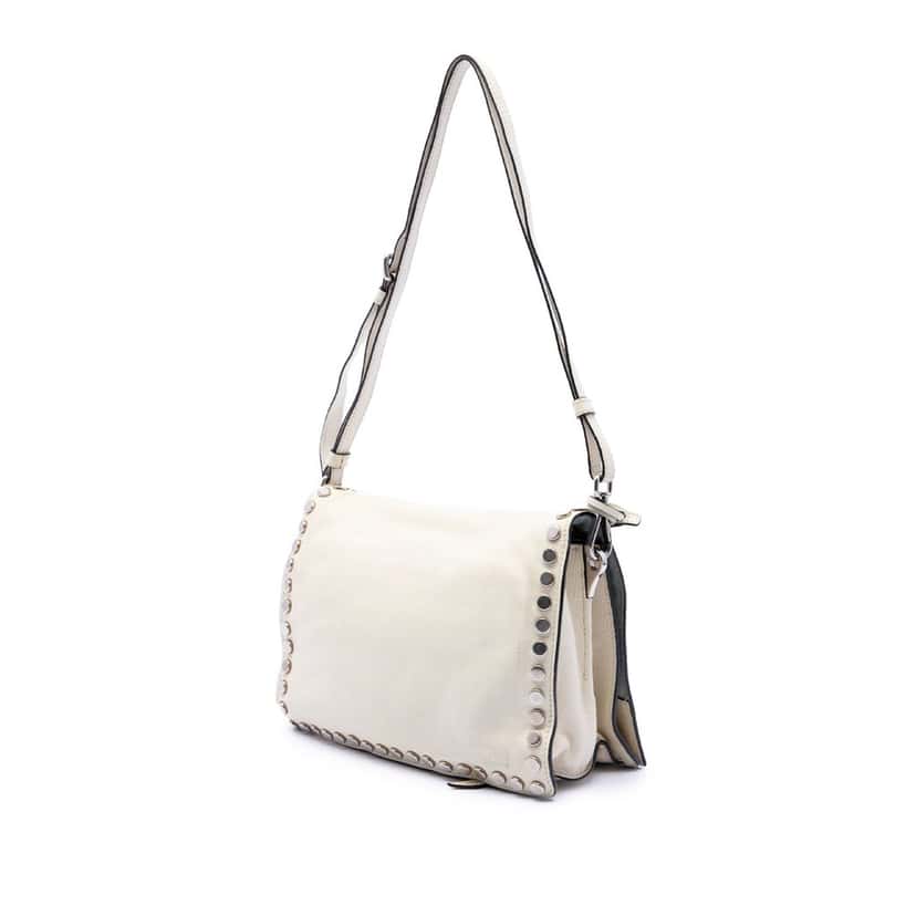Prada Glace Calfskin Studded Etiquette Flap White Leather Very good condition - Back View