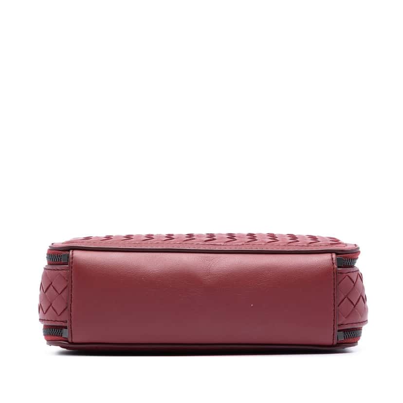 Bottega Veneta Nappa Intrecciato Double Zip Shoulder Bag Red Leather Very good condition - Inside View