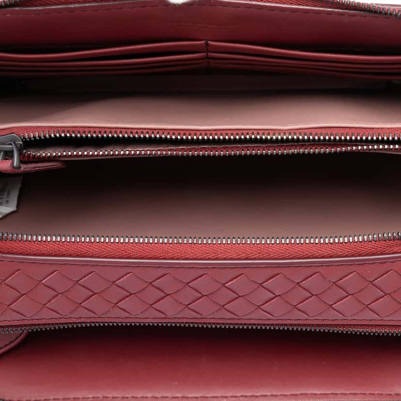 Bottega Veneta Nappa Intrecciato Double Zip Shoulder Bag Red Leather Very good condition - Model View