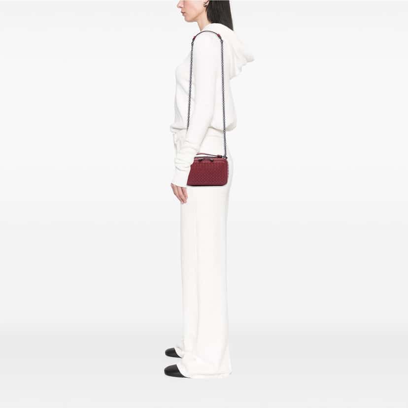 Bottega Veneta Nappa Intrecciato Double Zip Shoulder Bag Red Leather Very good condition - Box View