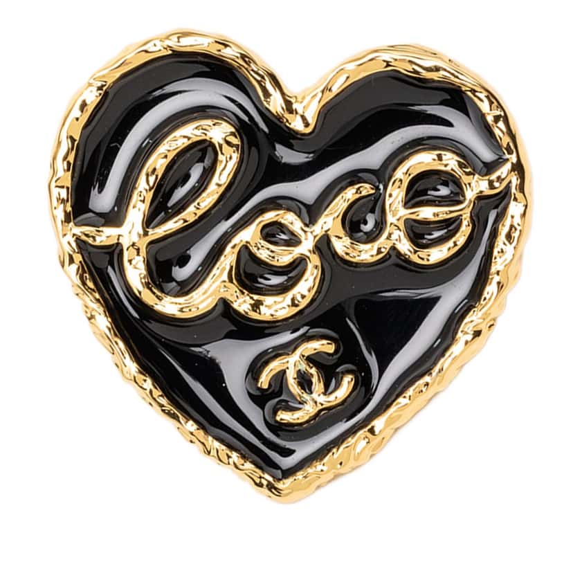 Chanel CC Gold Plated Enamel Coco Heart Brooch Gold Metal Very good condition - Front View