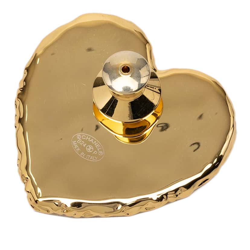 Chanel CC Gold Plated Enamel Coco Heart Brooch Gold Metal Very good condition - Back View