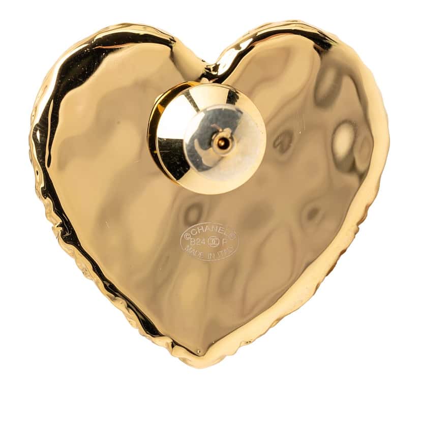 Chanel CC Gold Plated Enamel Coco Heart Brooch Gold Metal Very good condition - Inside View