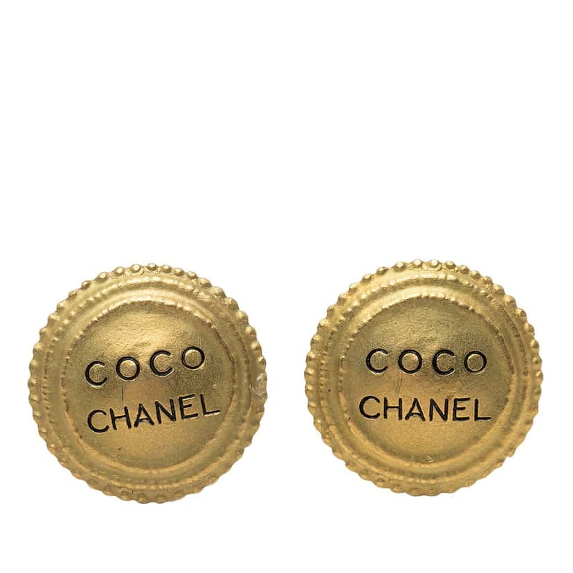 Chanel Gold Plated Coco Round Clip On Earrings Gold Metal Very good condition - Front View