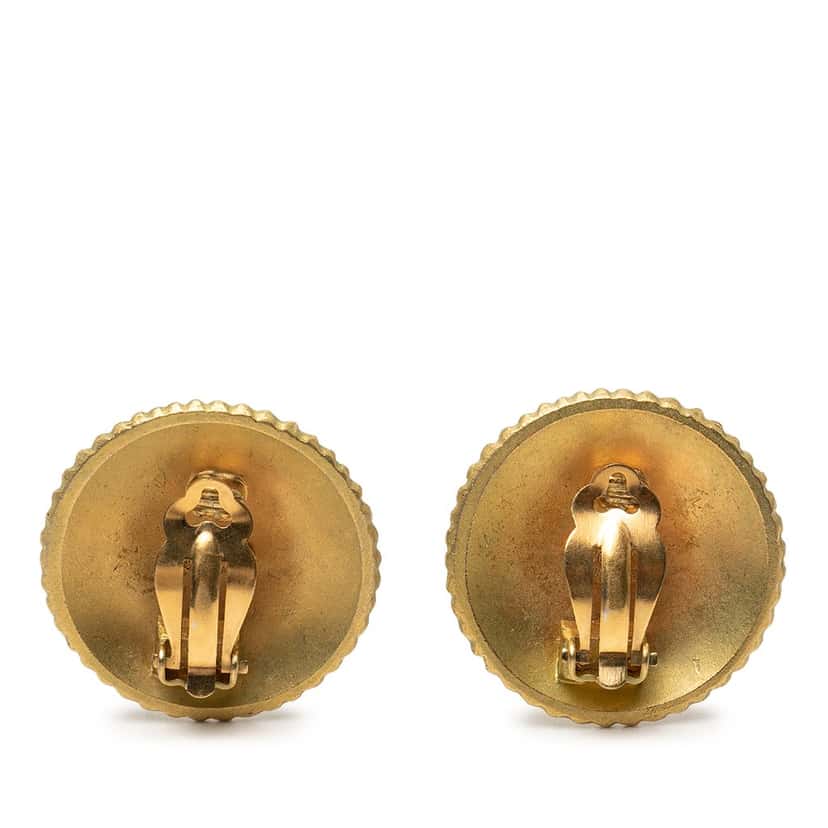 Chanel Gold Plated Coco Round Clip On Earrings Gold Metal Very good condition - Back View