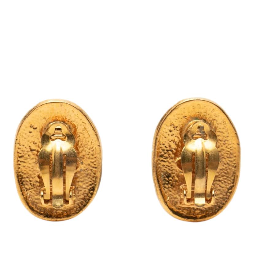 Chanel CC Gold Plated Oval Crown Earrings Gold Metal Very good condition - Back View