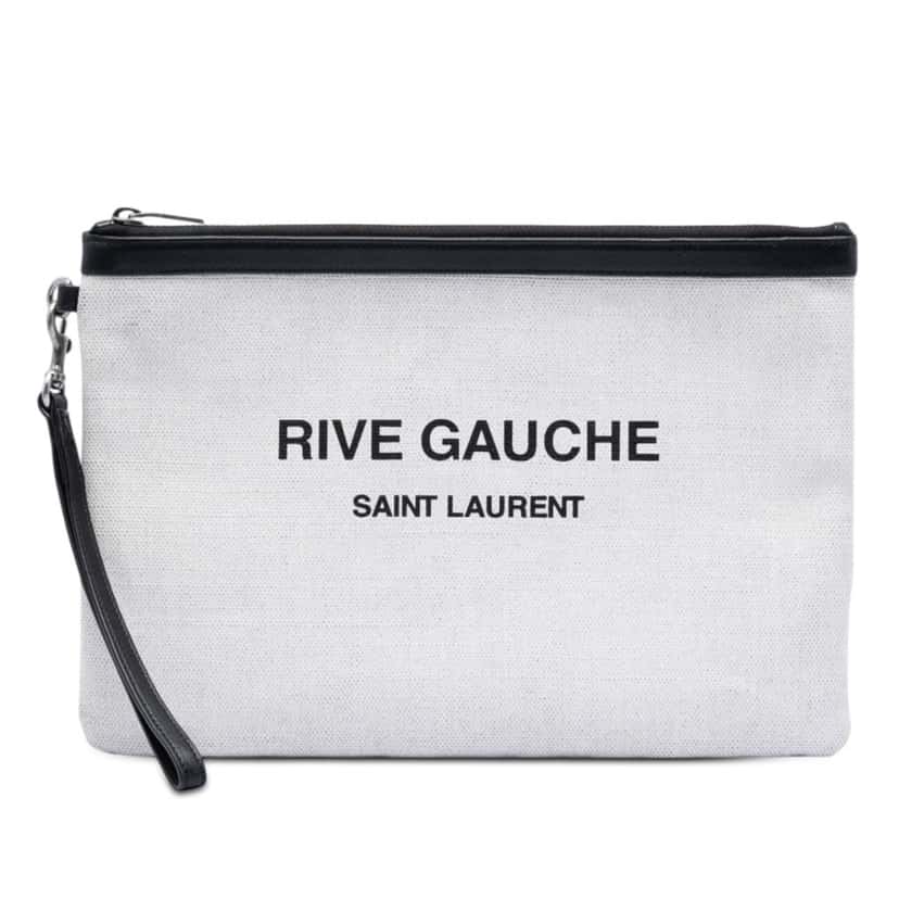 Saint Laurent Canvas Rive Gauche Wristlet Clutch White Very good condition - Front View