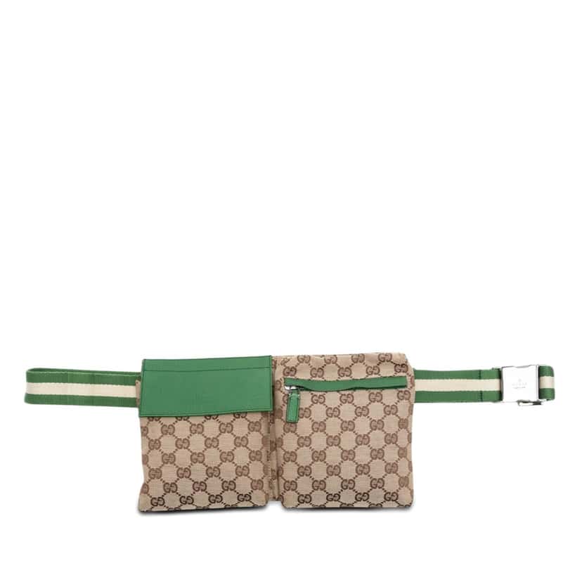 Gucci GG Canvas Web Double Pocket Belt Bag Beige Very good condition - Front View