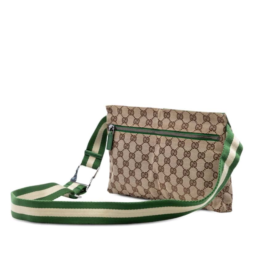 Gucci GG Canvas Web Double Pocket Belt Bag Beige Very good condition - Back View