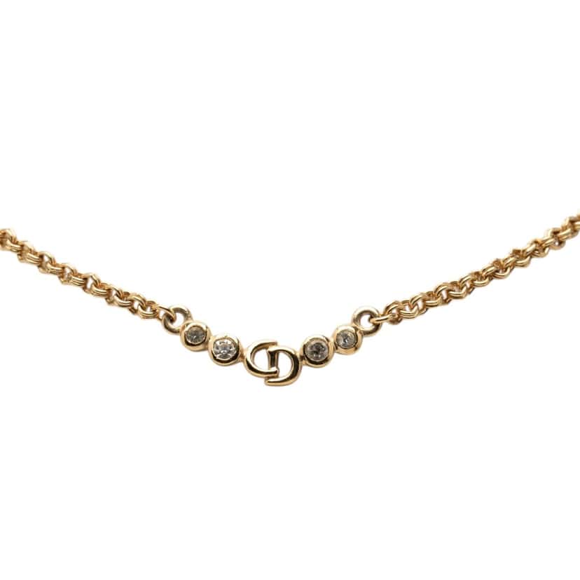 Dior Gold Plated Strass CD Logo Charm Necklace Gold Metal Very good condition - Back View