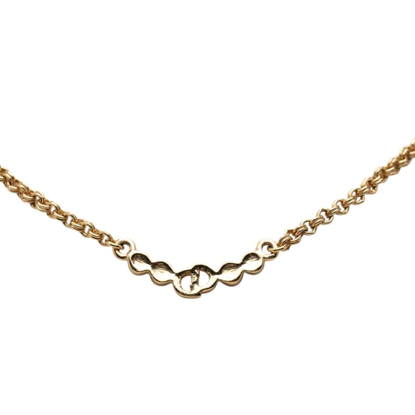 Dior Gold Plated Strass CD Logo Charm Necklace Gold Metal Very good condition - Inside View