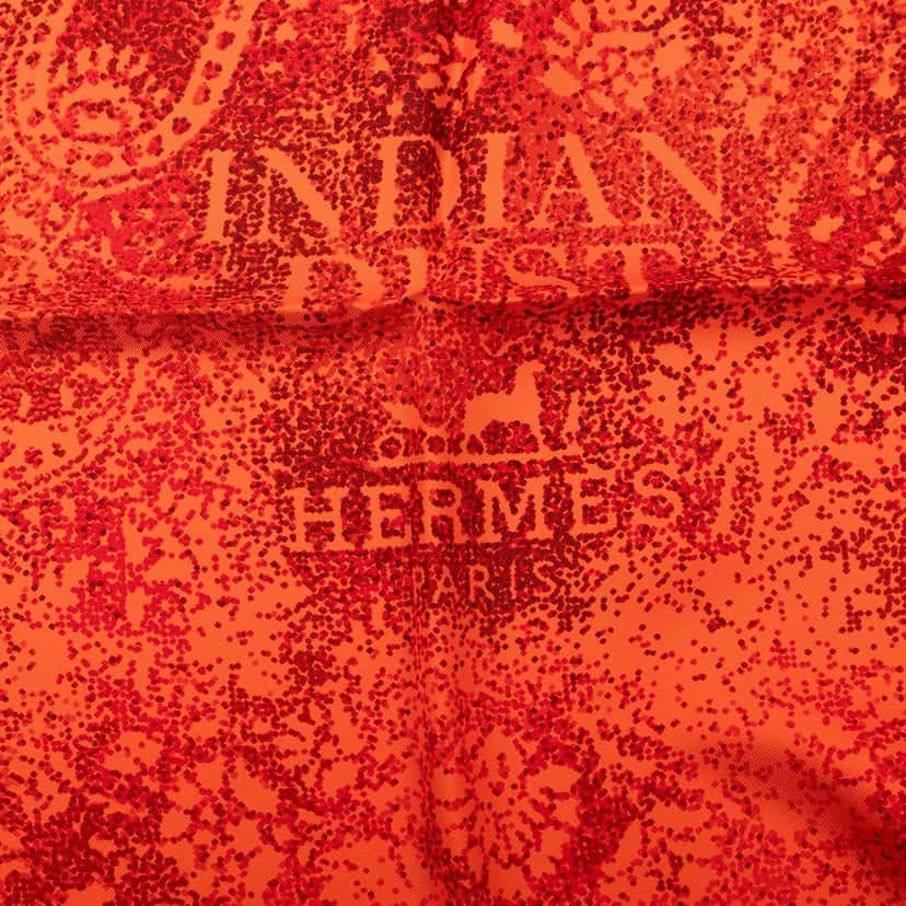 Hermès Indian Dust Silk Scarf 90 Orange Never worn - Inside View