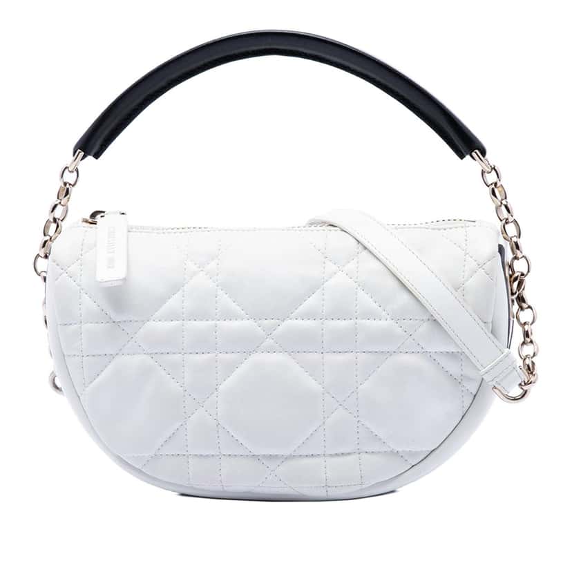 Dior Small Lambskin Cannage Dior Vibe Hobo White Leather Never worn, with tag - Front View