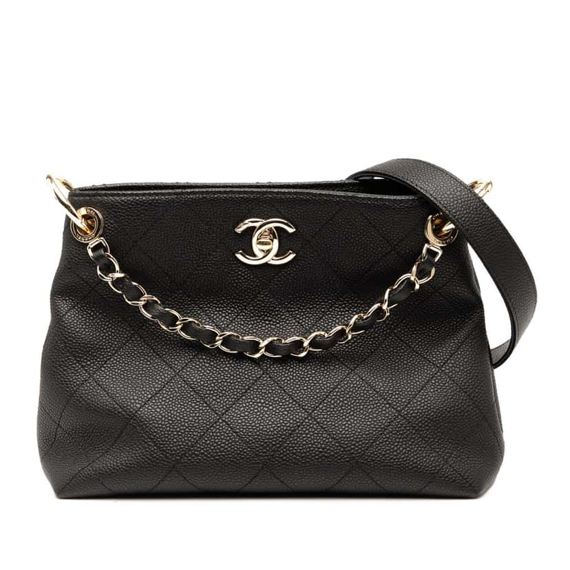 Chanel Small Quilted Caviar City Walk Hobo Black Leather Never worn, with tag - Front View