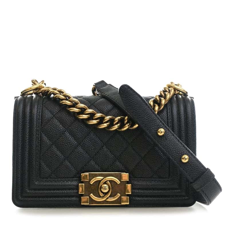 Chanel Small Quilted Caviar Boy Flap Black Leather Very good condition - Front View
