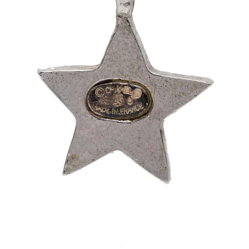 Chanel CC Brass and Strass Star Drop Push Back Earrings Silver Metal Very good condition - Inside View