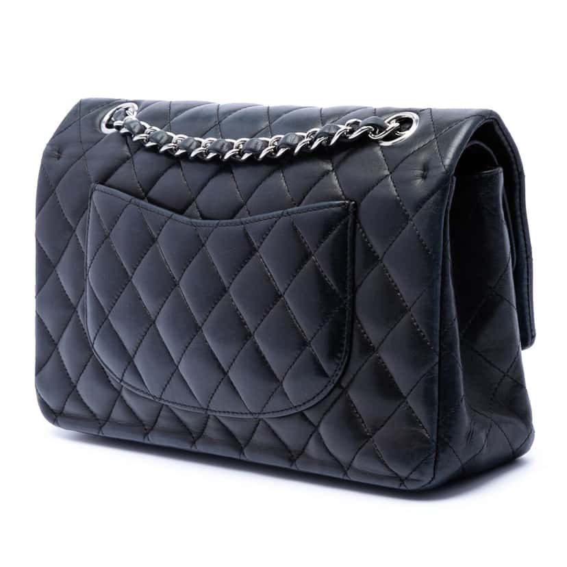 Chanel Medium Classic Lambskin Double Flap Black Leather Very good condition - Back View