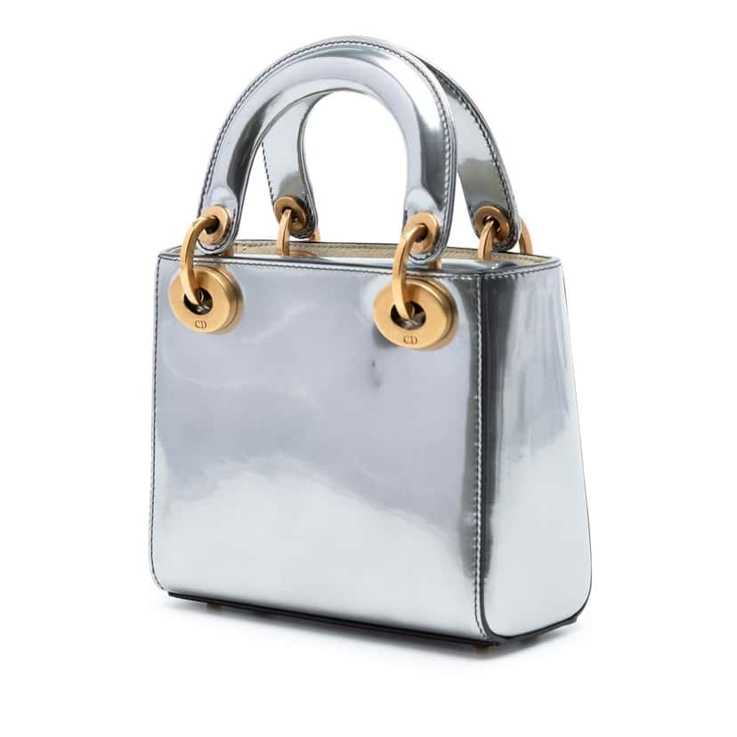 Dior Mini Metallic Patent Lady Dior Silver Leather Very good condition - Back View