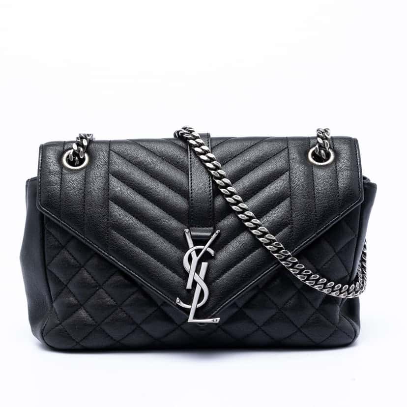 Saint Laurent Medium Sheepskin Triquilt Monogram College Bag Black Leather Very good condition - Front View