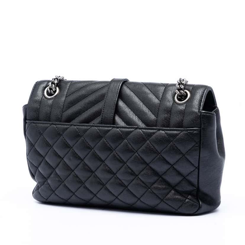 Saint Laurent Medium Sheepskin Triquilt Monogram College Bag Black Leather Very good condition - Back View