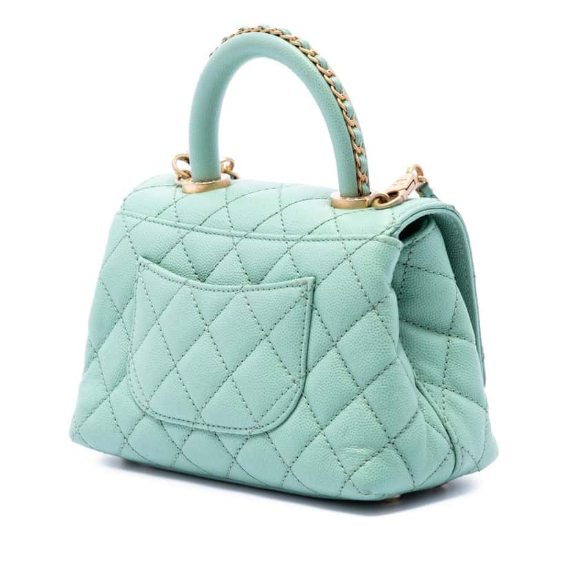 Chanel Extra Mini Quilted Caviar Coco Top Handle Bag Blue Leather Very good condition - Back View