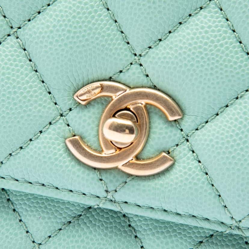 Chanel Extra Mini Quilted Caviar Coco Top Handle Bag Blue Leather Very good condition - Box View