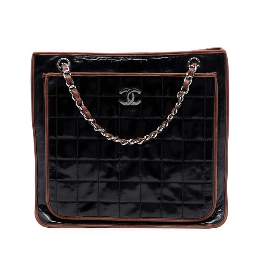 Chanel CC Chocolate Bar Patent Tote Black Leather Very good condition - Front View