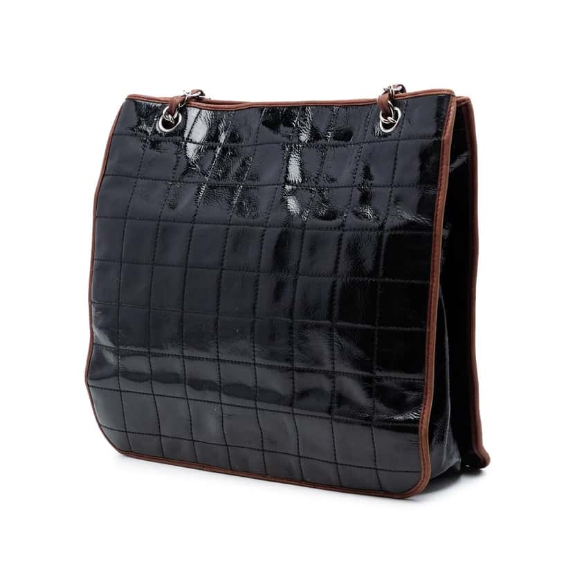 Chanel CC Chocolate Bar Patent Tote Black Leather Very good condition - Back View