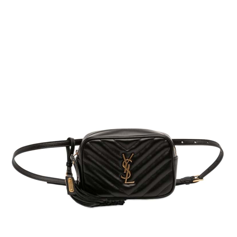 Saint Laurent Quilted Calfskin Tassel Lou Belt Bag Black Leather Very good condition - Front View