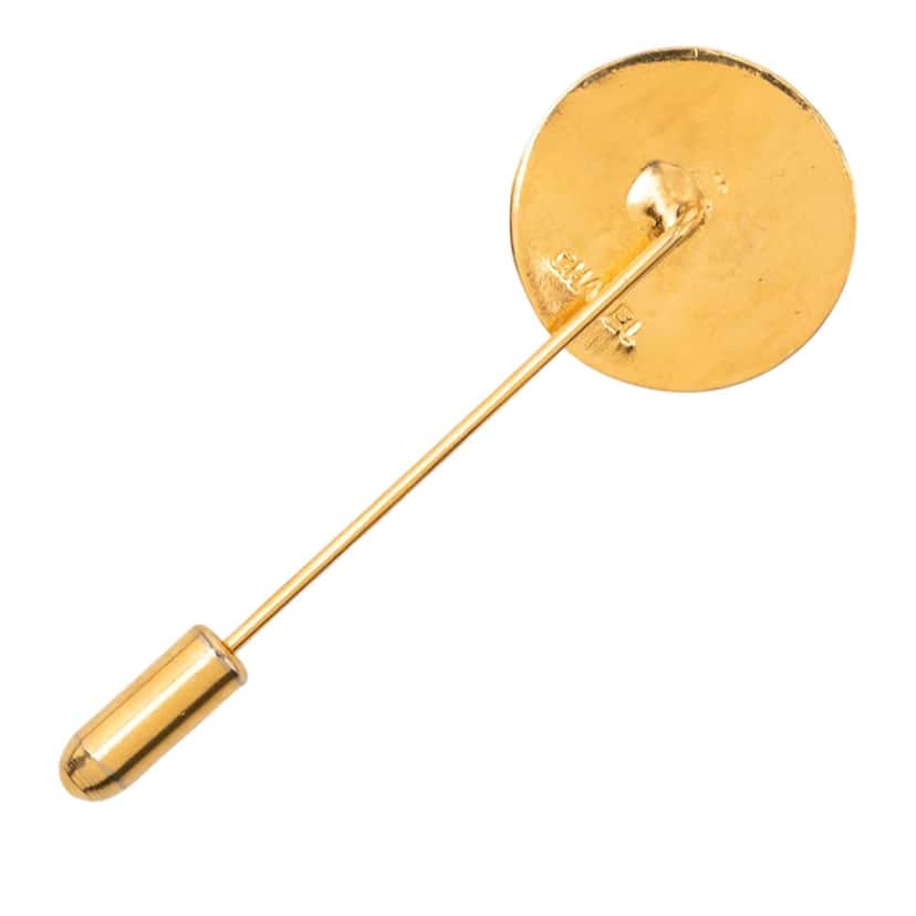 Chanel Gold Plated Camellia Pin Brooch Gold Metal Very good condition - Back View