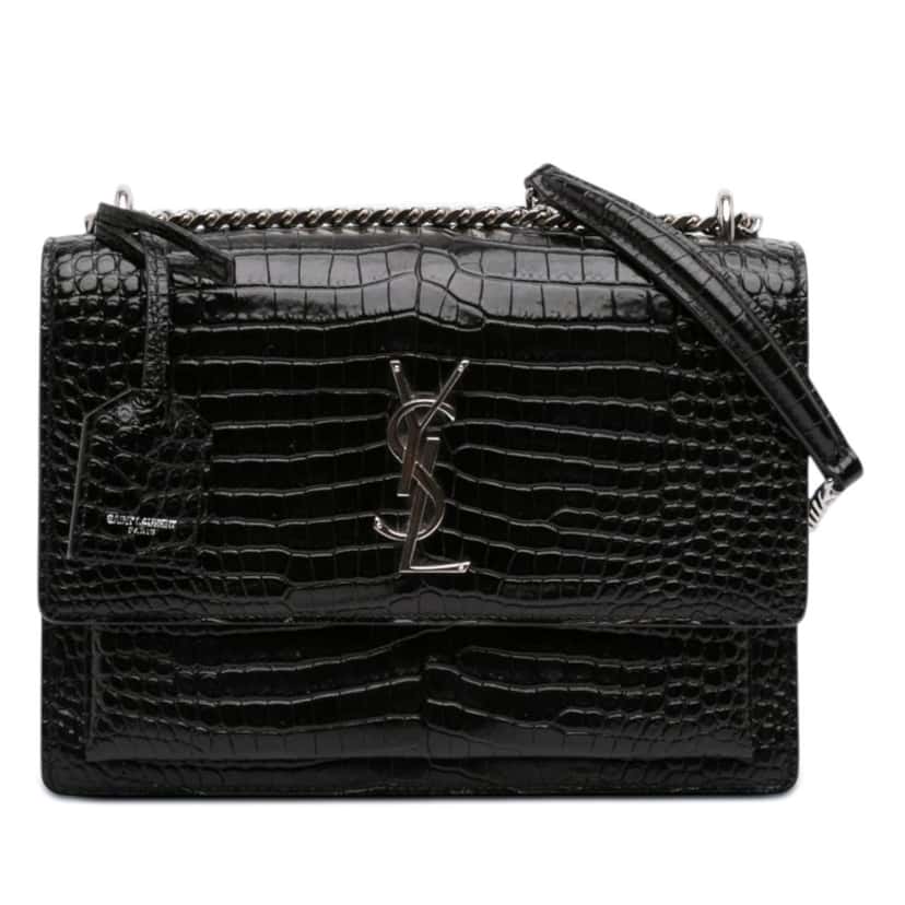 Saint Laurent Medium Croc Embossed Leather Monogram Sunset Crossbody Black Leather Very good condition - Front View