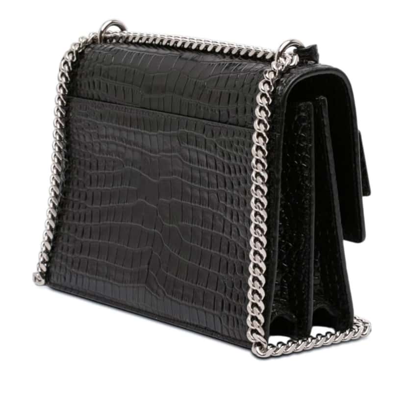Saint Laurent Medium Croc Embossed Leather Monogram Sunset Crossbody Black Leather Very good condition - Back View