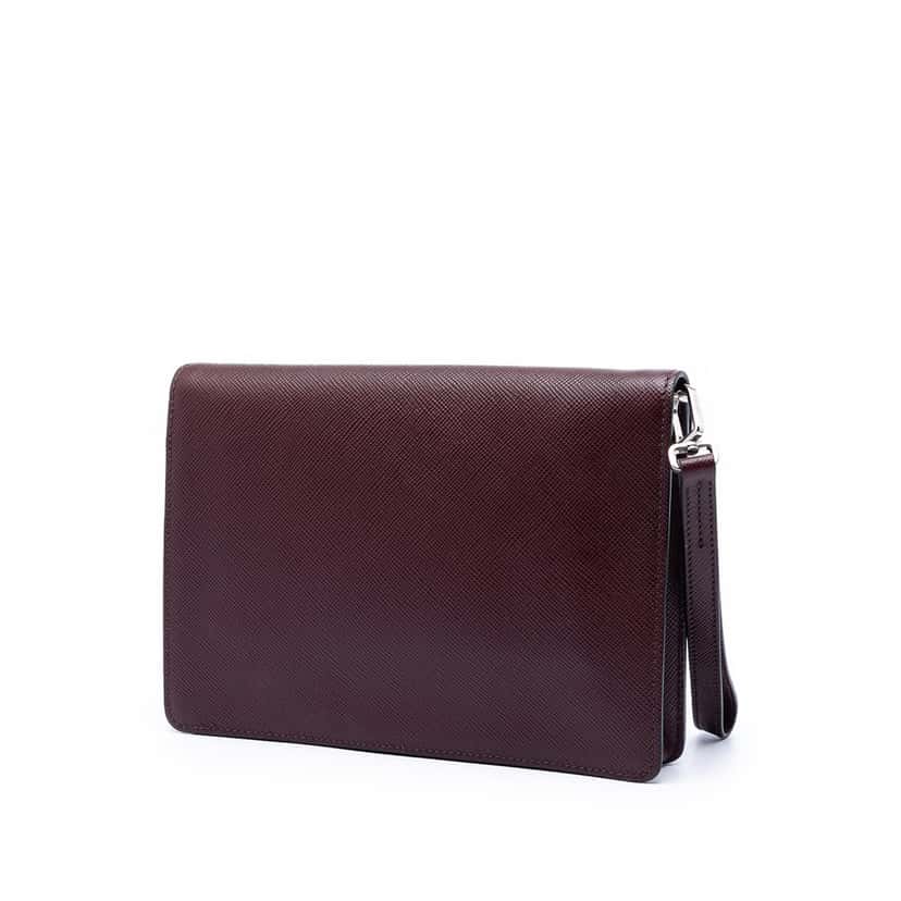 Prada Saffiano Double Lock Convertible Clutch Red Leather Very good condition - Back View
