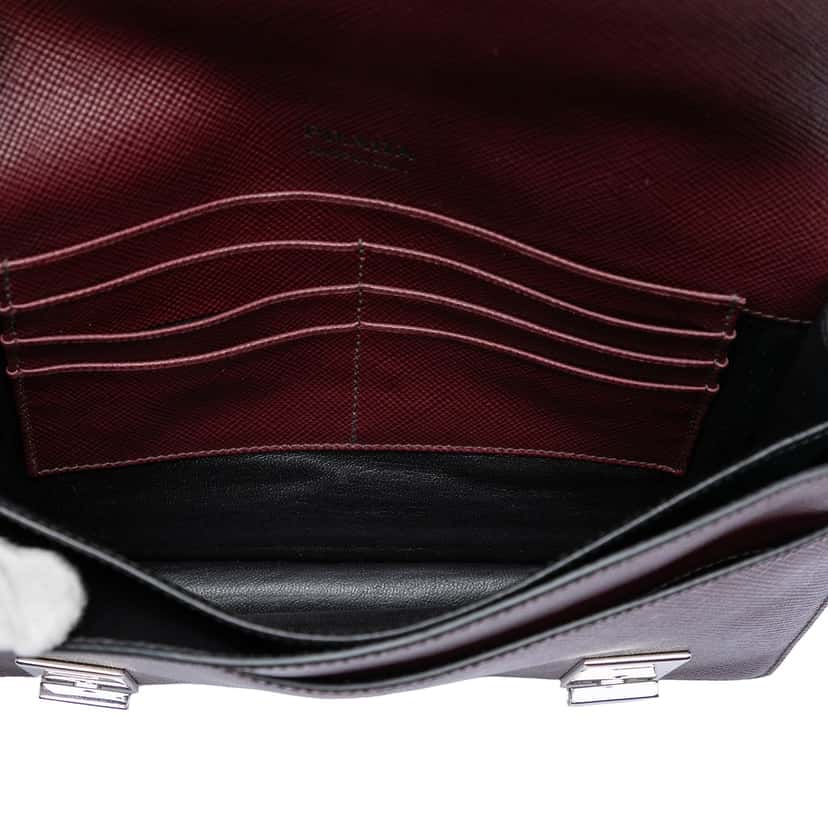 Prada Saffiano Double Lock Convertible Clutch Red Leather Very good condition - Model View