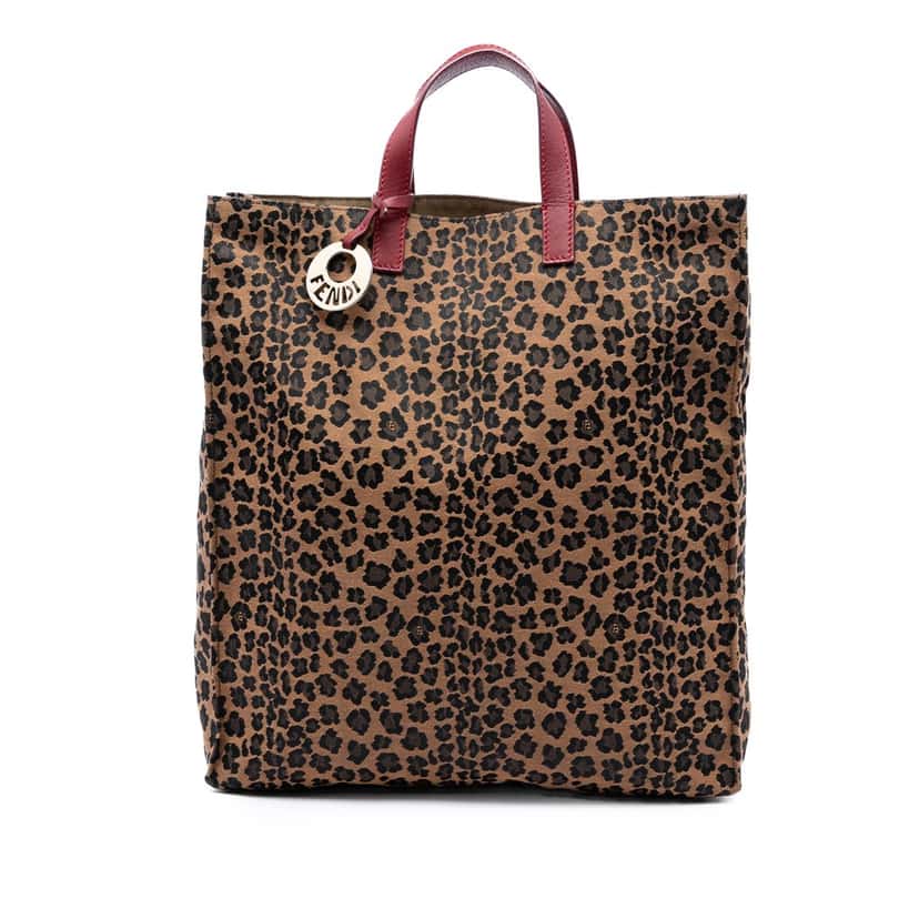 Fendi Leopard Printed Canvas Shopping Tote Brown Very good condition - Front View