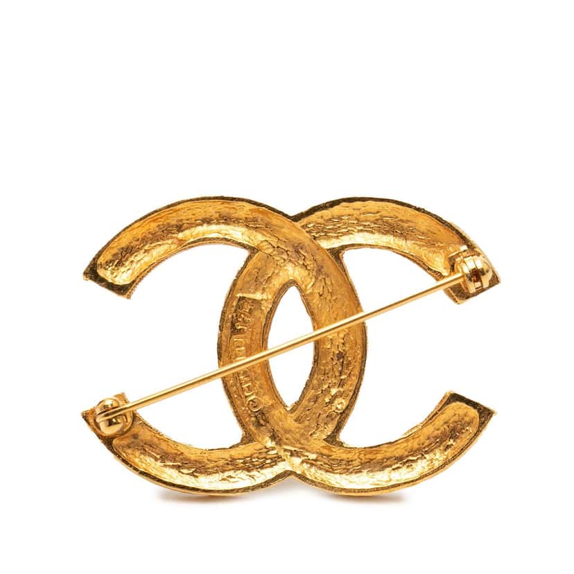 Chanel CC Gold Plated Strass Brooch Gold Metal Very good condition - Back View