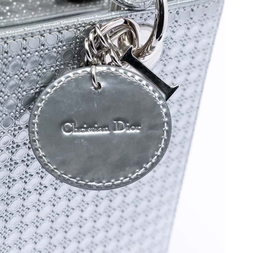 Dior Medium Metallic Patent Microcannage Lady Dior Silver Leather Very good condition - Box View