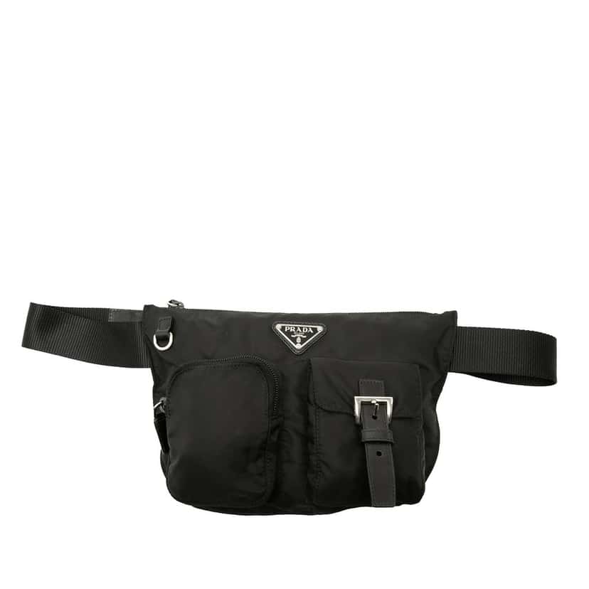 Prada Tessuto Multi Pocket Belt Bag Black Very good condition - Front View