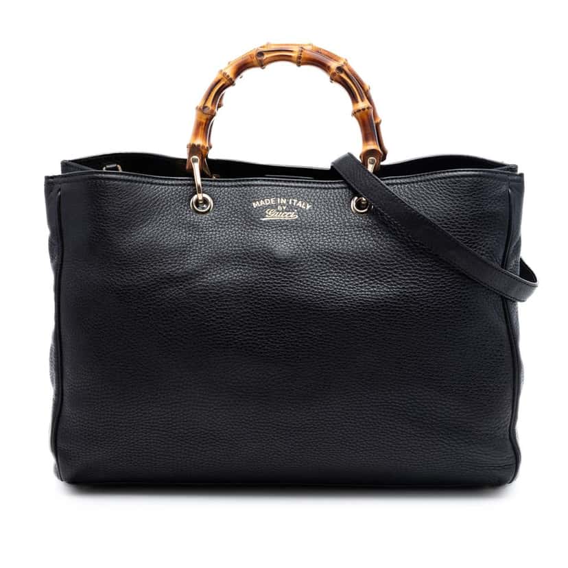 Gucci Large Calfskin Bamboo Shopper Satchel Black Leather Never worn, with tag - Front View