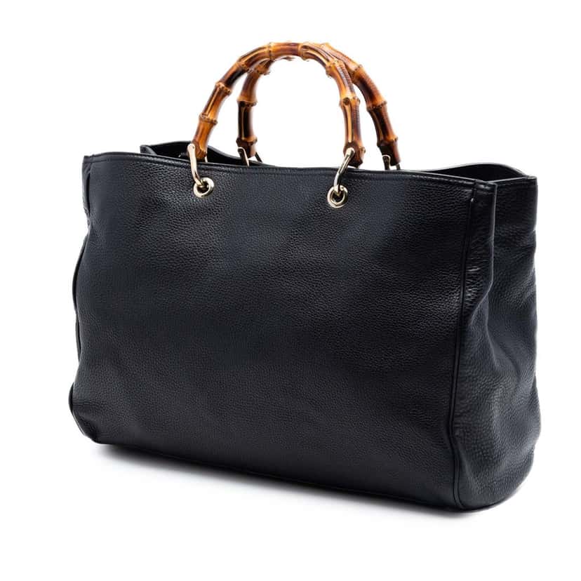 Gucci Large Calfskin Bamboo Shopper Satchel Black Leather Never worn, with tag - Back View