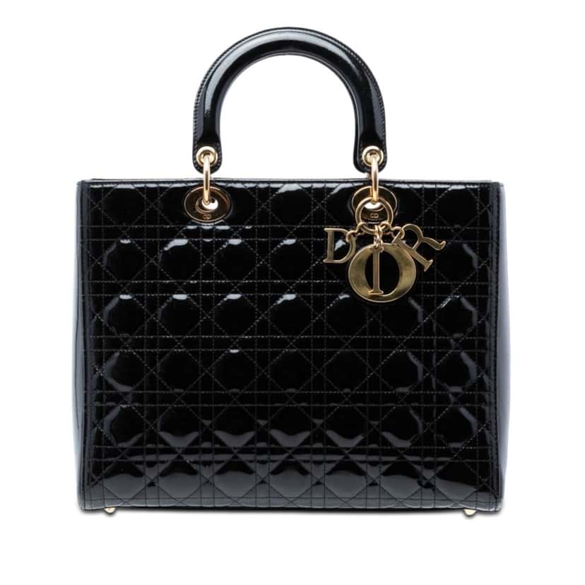 Dior Large Patent Cannage Lady Dior Black Leather Very good condition - Front View