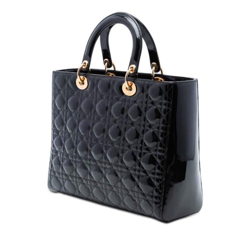 Dior Large Patent Cannage Lady Dior Black Leather Very good condition - Back View