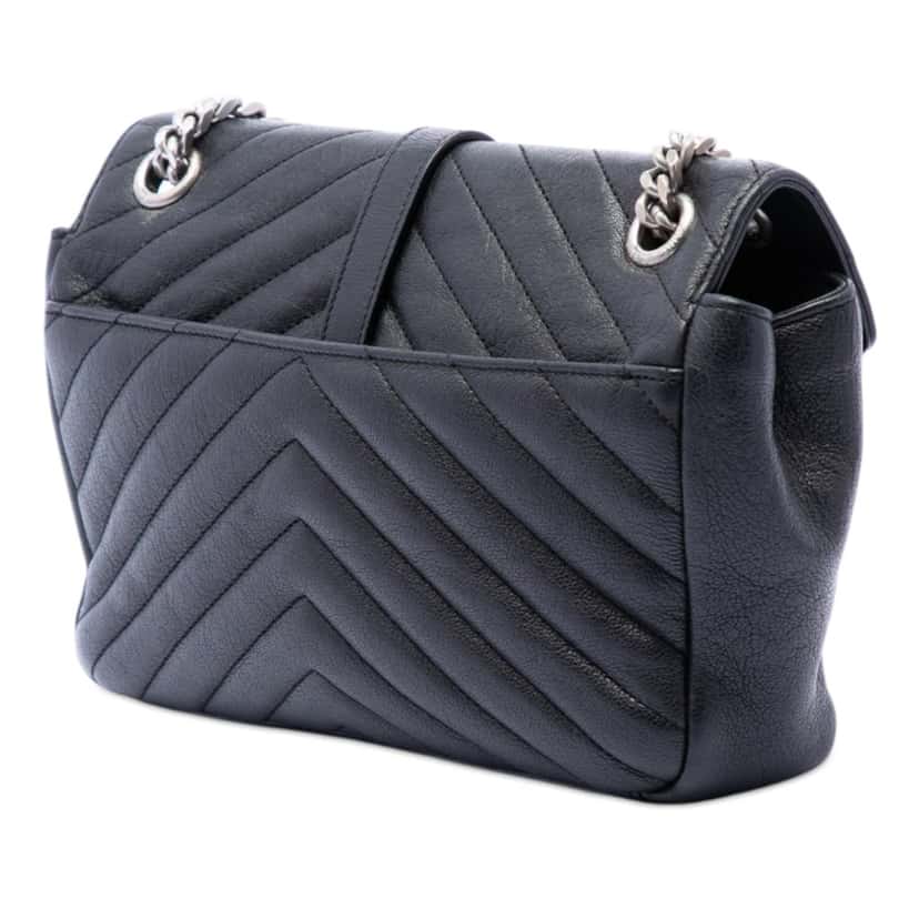 Saint Laurent Medium Chevron Sheepskin Monogram College Punk Shoulder Bag Black Leather Very good condition - Back View