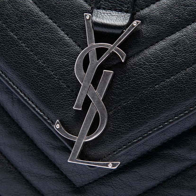 Saint Laurent Medium Chevron Sheepskin Monogram College Punk Shoulder Bag Black Leather Very good condition - Box View
