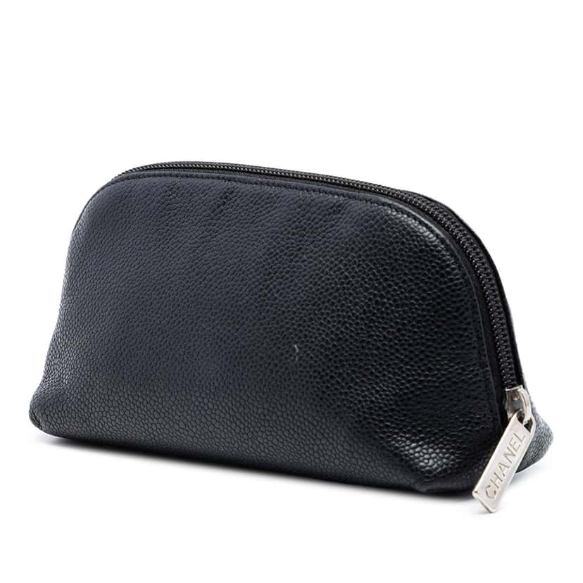Chanel CC Caviar Cosmetic Pouch Black Leather Very good condition - Back View