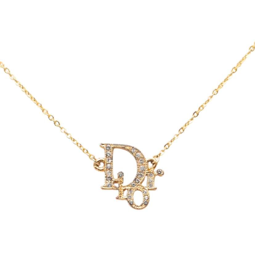 Dior Gold Plated Oblique Strass Necklace Gold Metal Very good condition - Back View