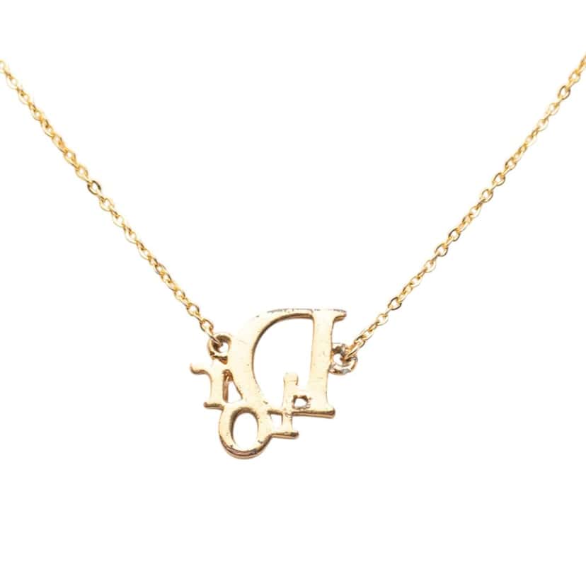 Dior Gold Plated Oblique Strass Necklace Gold Metal Very good condition - Inside View