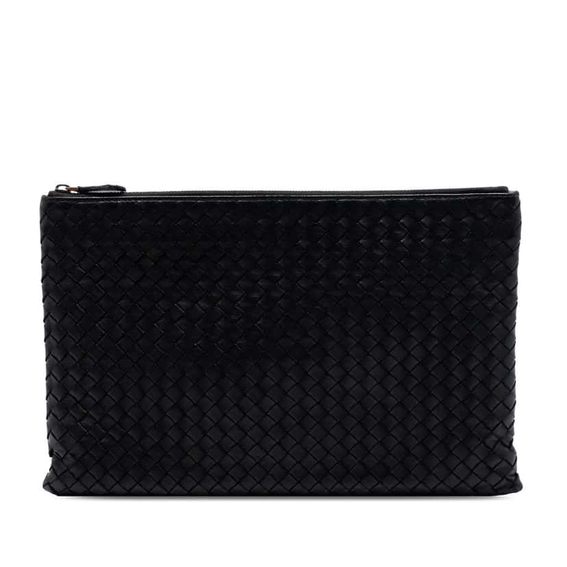 Bottega Veneta Nappa Intrecciato Clutch Black Leather Very good condition - Front View