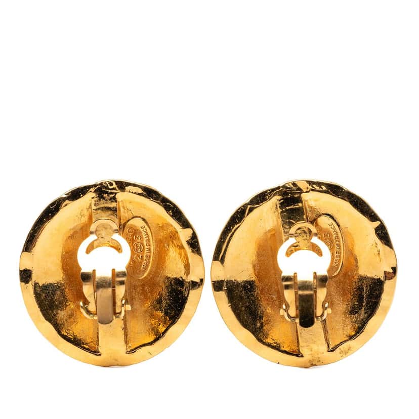 Chanel CC Quilted Gold Plated Round Clip On Earrings Gold Metal Very good condition - Back View